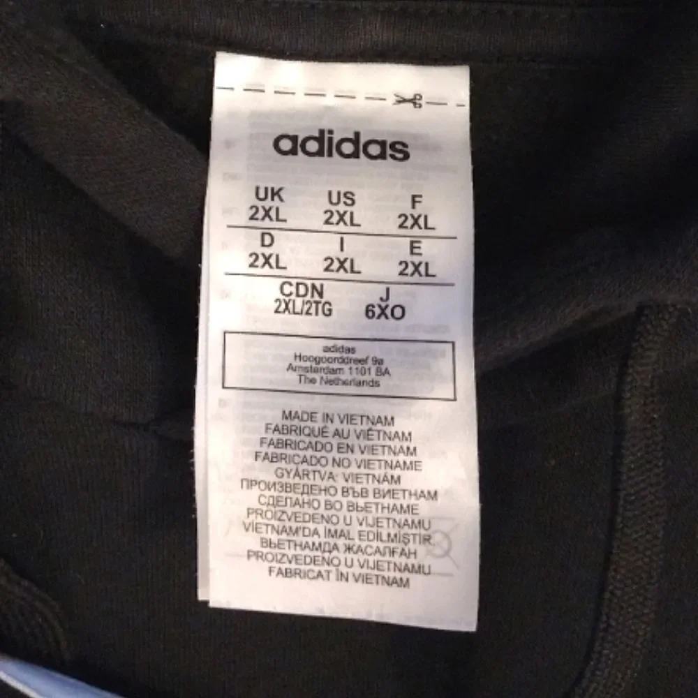 ADIDAS Black White Essentials Three Stripes Logo‎ Pullover Hoodie Men's XXL